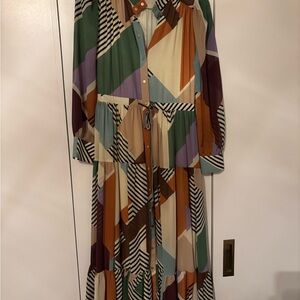 SUNCOO Colorful Geometric Long Sleeve Dress
